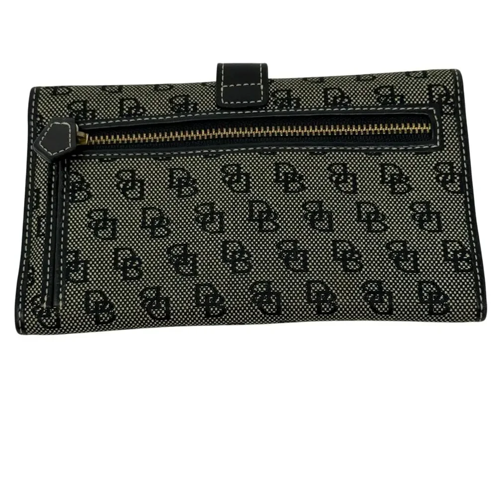 Vintage Dooney & Bourke Black DB Monogram Logo Lock Wallet‎ Organizer Clutch